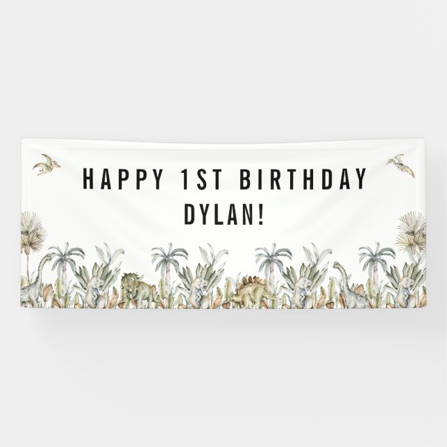 Prehistoric Dinosaur Theme Birthday Banner (Horizontal)