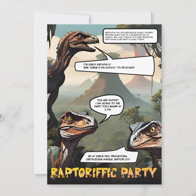 Prehistoric Dinosaur-Themed Graphic Novel Birthday Invitation (Front)