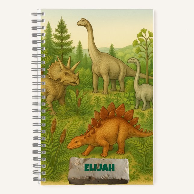 Prehistoric Dinosaurs and Jungle Spiral Notebook (Front)