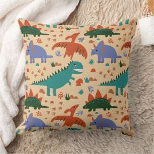 Prehistoric Dinosaurs & Fossil Prints Pattern Cushion