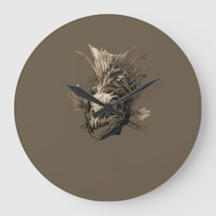 Prehistoric Fish Skull Grunge Dark Art Large Clock
