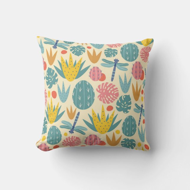 Prehistoric Foliage and Dragonflies Cushion (Front)