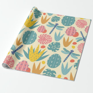 Prehistoric Foliage and Dragonflies Wrapping Paper