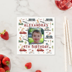 Prehistoric Groups of Colorful Dinosaurs Picture Napkin