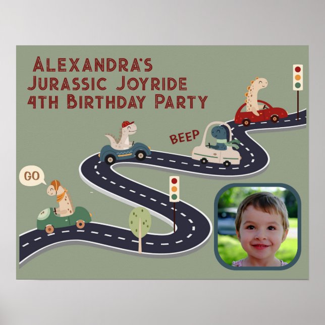 Prehistoric Groups of Colourful Dinosaurs Driving  Poster (Front)