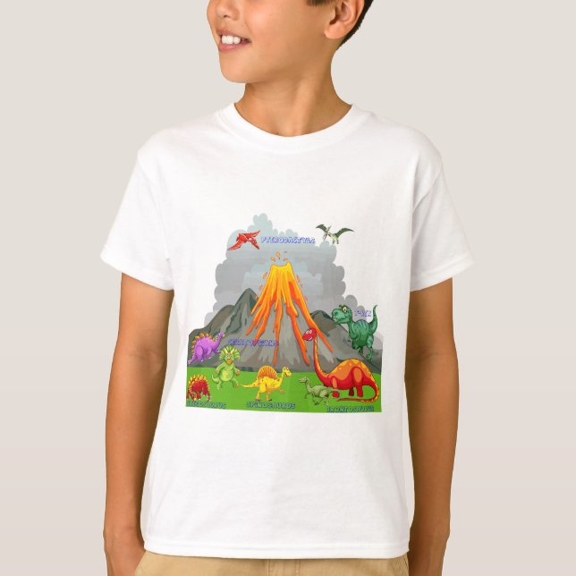 prehistoric landscape dinosaurs volcano mountains  T-Shirt (Front)