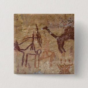 Prehistoric rock paintings with camels and 15 cm square badge