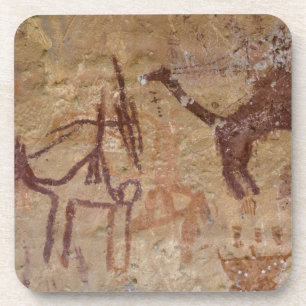 Prehistoric rock paintings with camels and coaster