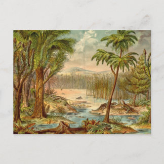 Prehistoric Scene Antique Print Postcard
