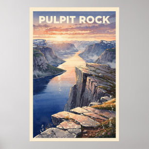 Preikestolen Pulpit Rock Norway Vintage Travel Poster