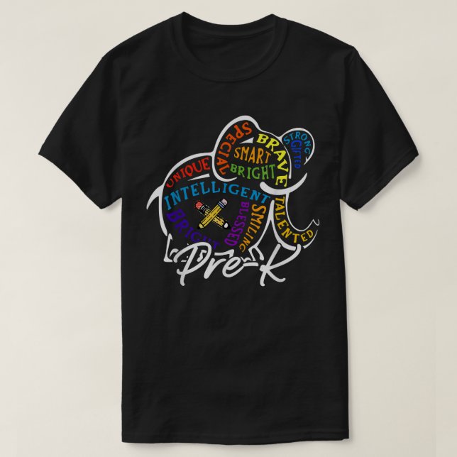 PreK Elephant Back To School Word Cloud Students T T-Shirt (Design Front)