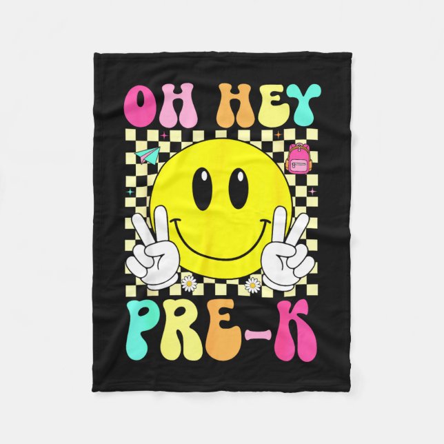 Prek pre k retro smile face back to school first fleece blanket (Front)