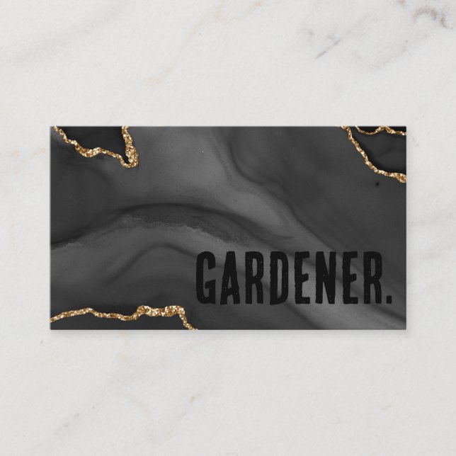 Premier Black and Gold Glitter Agate Minimalist Business Card (Front)