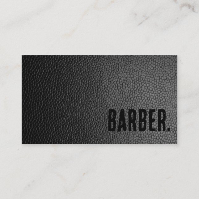 Premier Black Faux Leather Barber Business Card (Front)