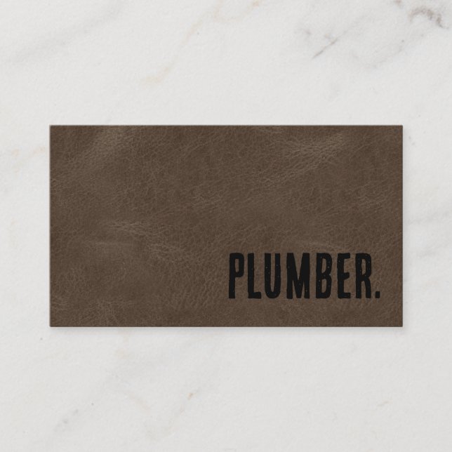 Premier Brown Faux Leather Plumbers Business Card (Front)