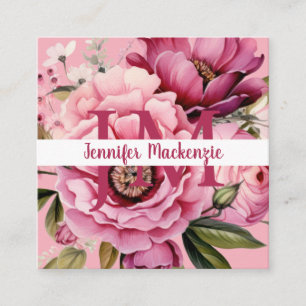 Premier Chic Bright Pink Floral Flowers Square Business Card