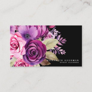 Premier Pink Purple Floral Black Business Cards