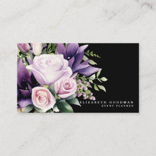 Premier Purple Floral Black Business Cards