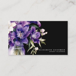 Premier Purple Floral Black Business Cards