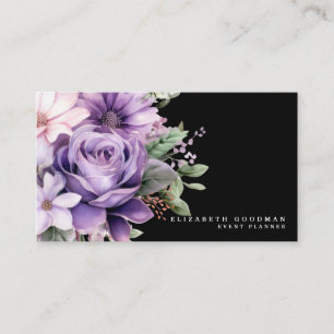 Premier Purple Floral Black Business Cards