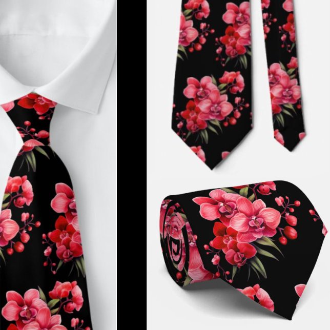 Premier Red Orchids Formal Sharp Neck Tie (Creator Uploaded)
