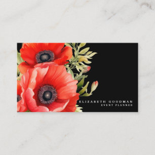 Premier Red Poppies Black Business Cards