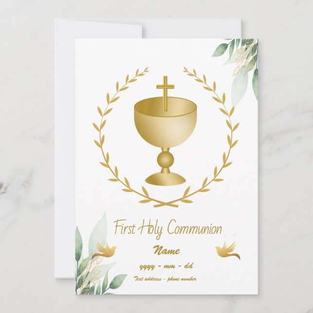 Première Communion - Calisse Croix d'Or Invitation (Front)