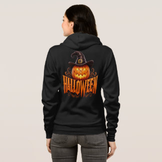 Premium 3D Halloween Pumpkin Logo with Witch Hat Hoodie