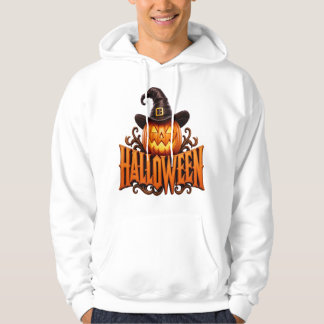Premium 3D Halloween Pumpkin Logo with Witch Hat Hoodie