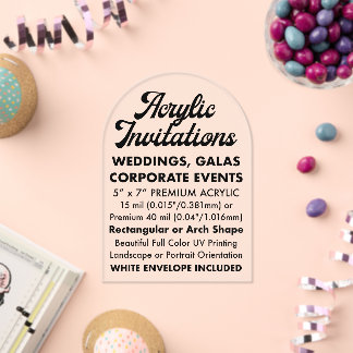 Premium 40 Mil Arched Clear Acrylic Invitation