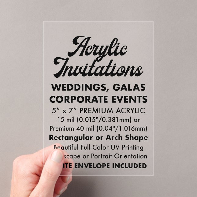 Premium 40 Mil Clear Acrylic Invitation (Insitu (Handheld))