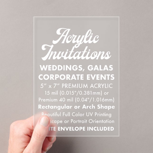 Premium 40 Mil Frosted Acrylic Invitation (Insitu (Handheld))