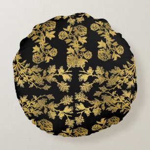 Premium Aesthetic Golden Floral pattern Round Cushion