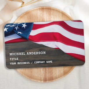 Premium American Flag Rustic Wood Patriotic Business Card