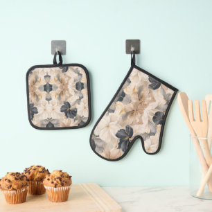 Premium Artistic Floral Abstraction Oven Mitt & Pot Holder Set