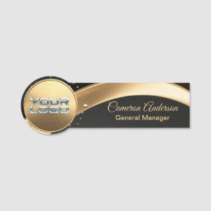 Premium Asymmetrical Gold Black Name Tag