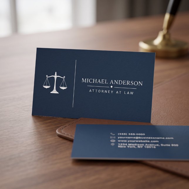 Premium Attorney Template Business Card (Simulated business cards on table)