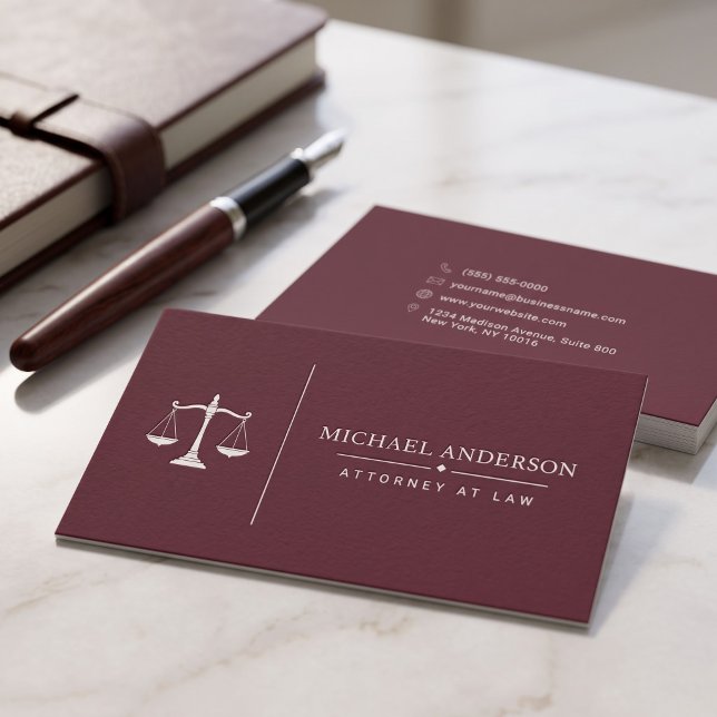 Premium Attorney Template Business Card (Simulated business cards on table)