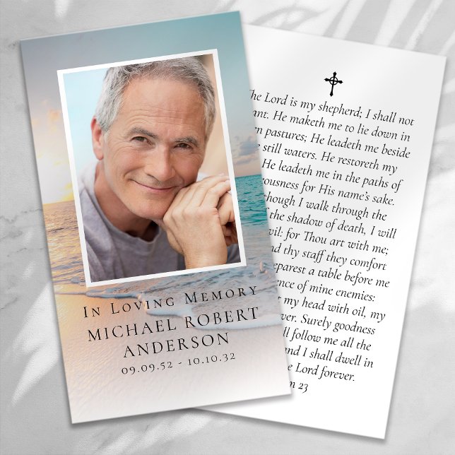 Premium Beach Photo Memorial Prayer Card (Creator Uploaded)