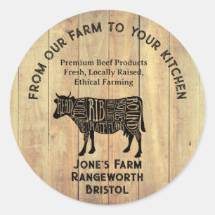 Premium Beef Farmer & Cattle Meat Business Card –  Classic Round Sticker