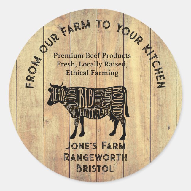 Premium Beef Farmer & Cattle Meat Business Card –  Classic Round Sticker (Front)