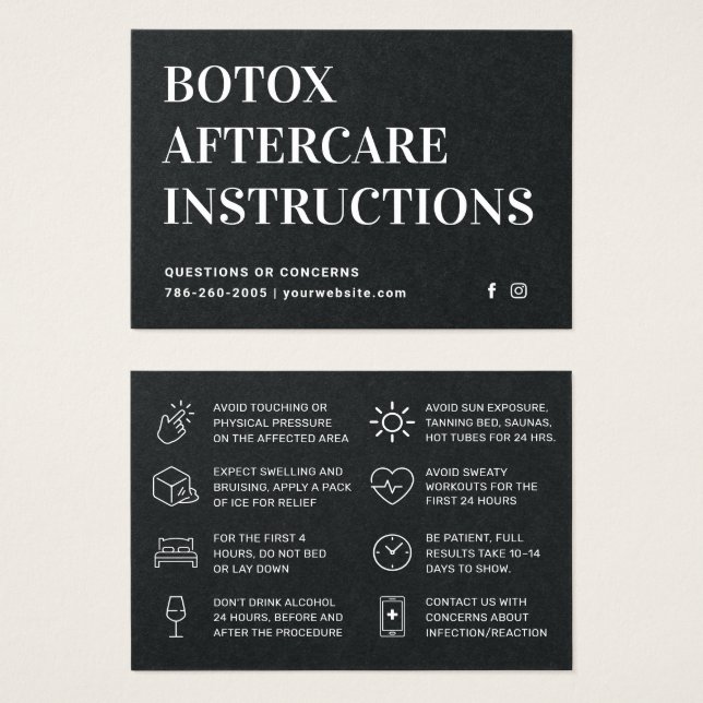 Premium Black Botox Injection Aftercare Card (Front & Back)