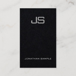 Premium Black Charming Monogram Vertical Plain Business Card