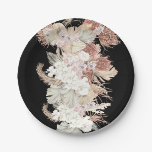 Premium Black Elegant Pampas Grass Tropical Jungle Paper Plate