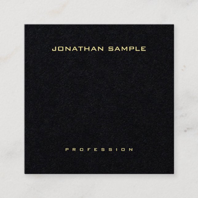 Premium Black Elegant Simple Design Gold Name Square Business Card (Front)