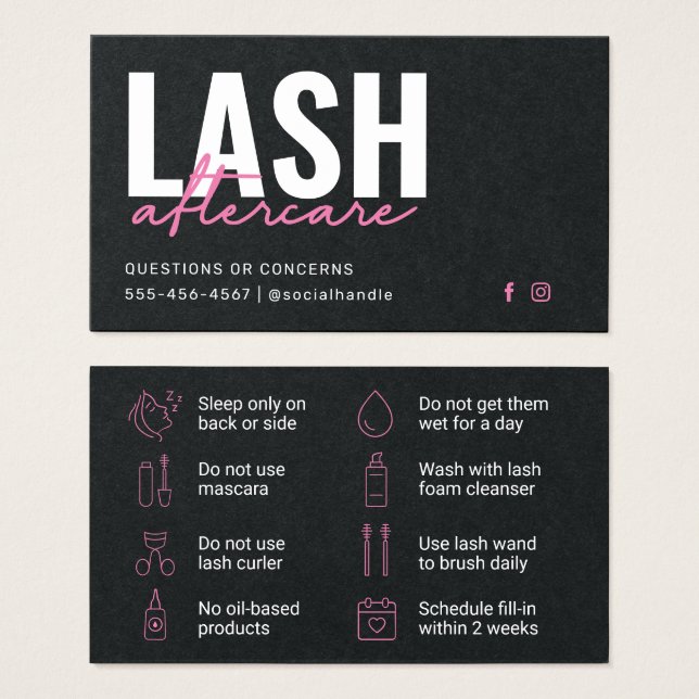 Premium Black Eyelash Extensions Aftercare Card (Front & Back)