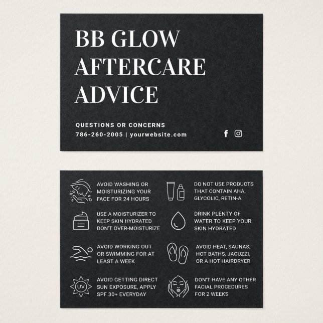 Premium Black Facial BB Glow Aftercare Card (Front & Back)