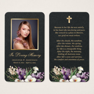 Premium Black Gold Floral Memorial Prayer Cards