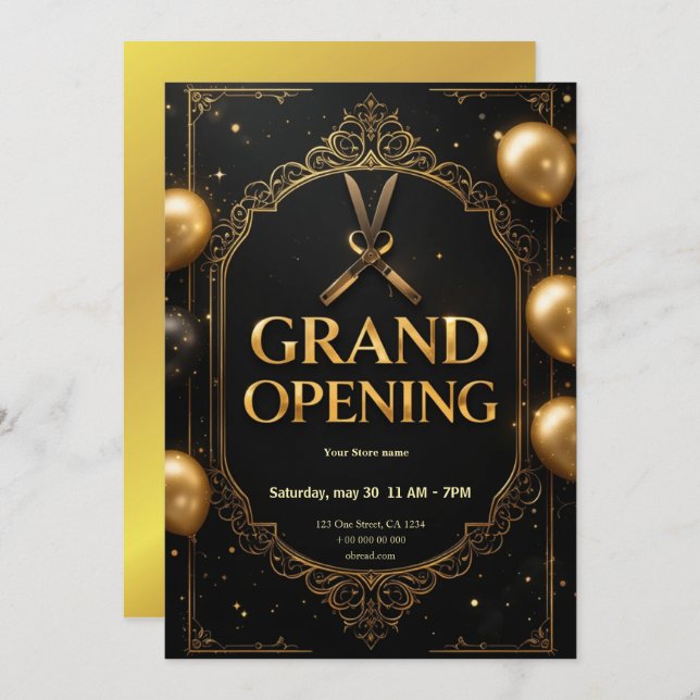 Premium Black & Gold Grand Opening Invitation  (Front/Back)