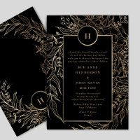 Premium Black Gold Monogram Wreath Wedding